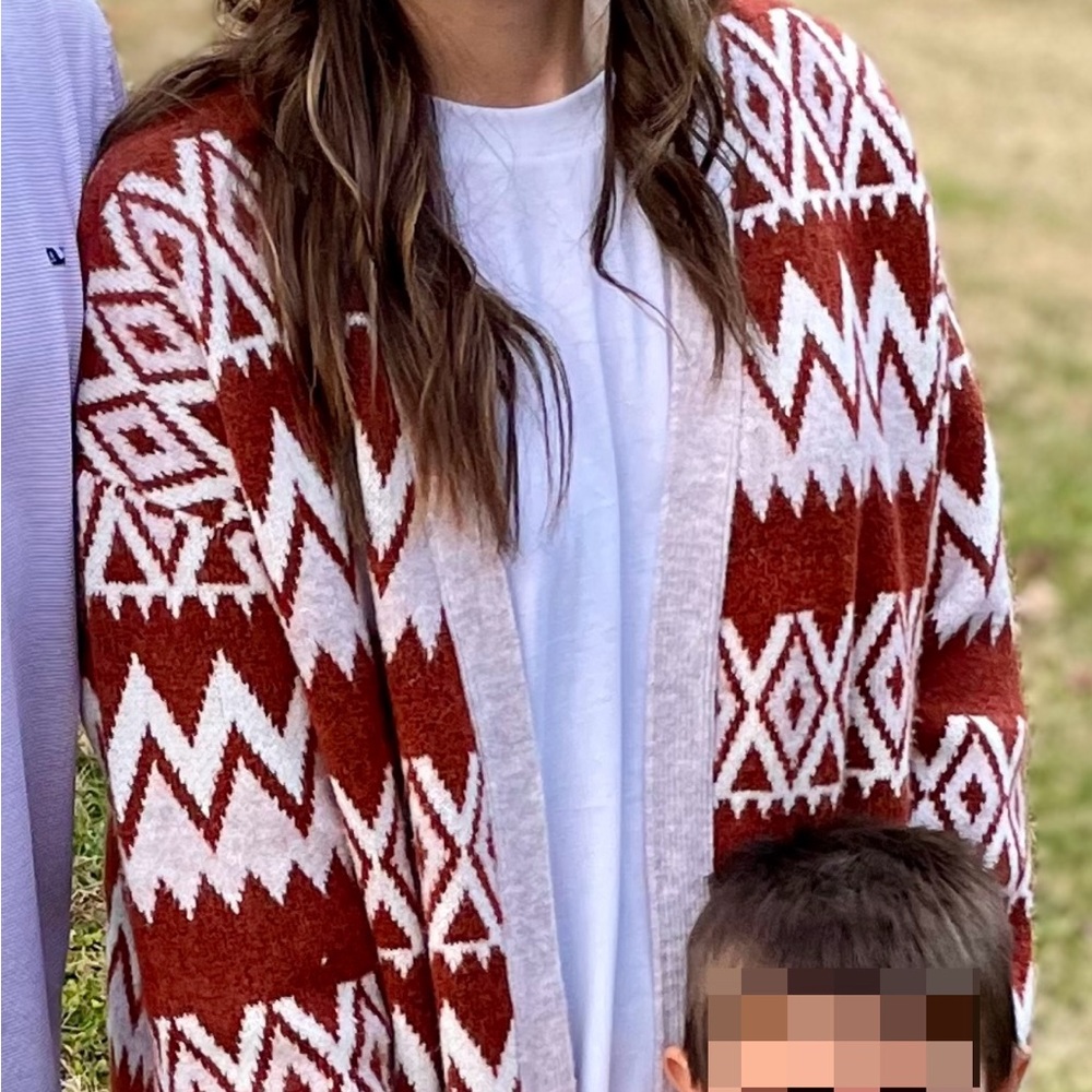 Pink Lily Brown and Cream Geometric Cardigan